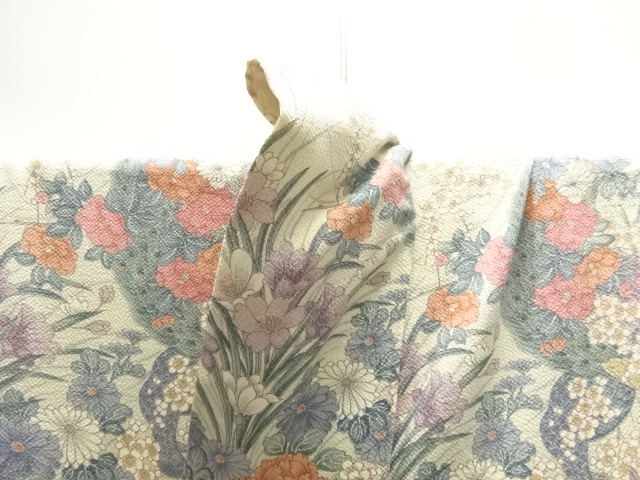  縮緬地花鳥模様小紋着物